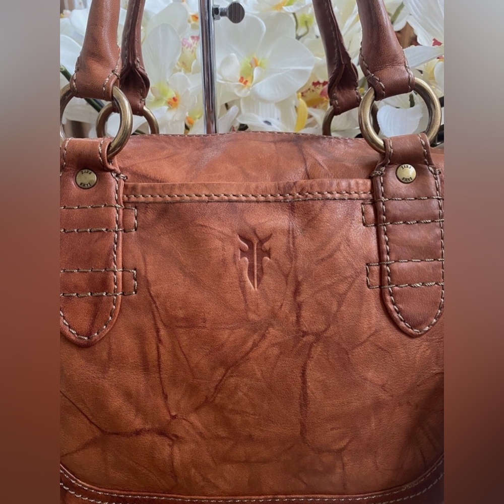 FRYE Melissa Cognac Distresses Leather Satchel - Picture 3 of 12